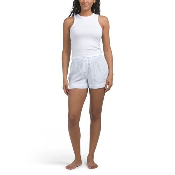 Bliss Womens Blue White Rib Tank Shorts And Pants Pajama 3 Pc Sets Sz XL New - Picture 2 of 9
